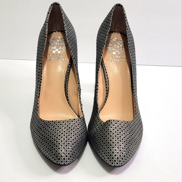 Vince Camuto Black and Silver Chunky Round Toe Heel Size 8 1/2 - Picture 5 of 7